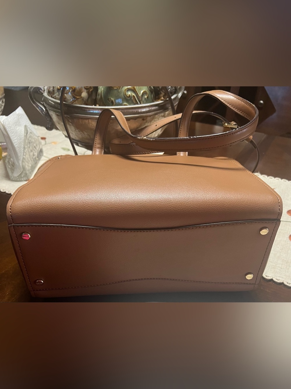 Calvin Klein Chestnut Brown Structured Satchel with Gold Hardware - Picture 8 of 9